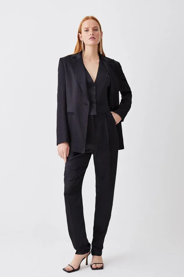 Luxe Satin Slim Leg Trousers Black Women Karen Millen Trousers