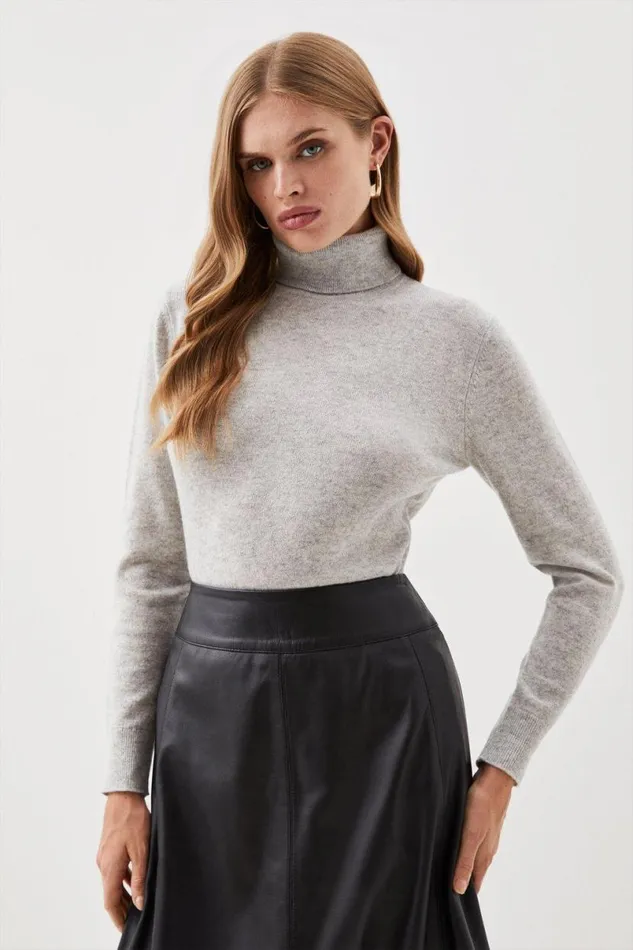 Lydia Millen Cashmere Roll Neck Grey Marl Women Karen Millen Knitwear