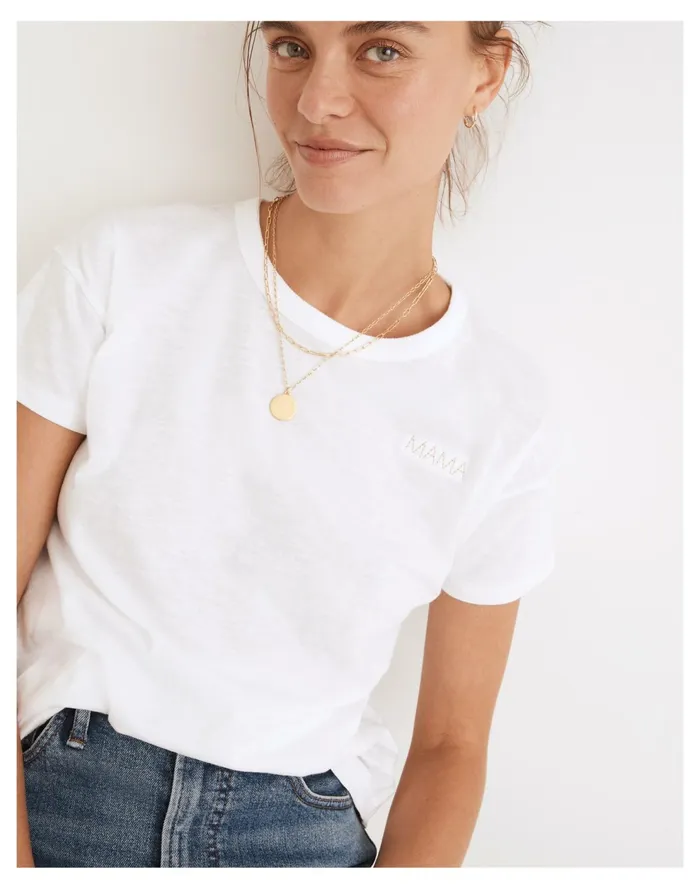 Mama Embroidered Whisper Cotton Rib Crewneck Tee Mama Emb Women Madewell Tees