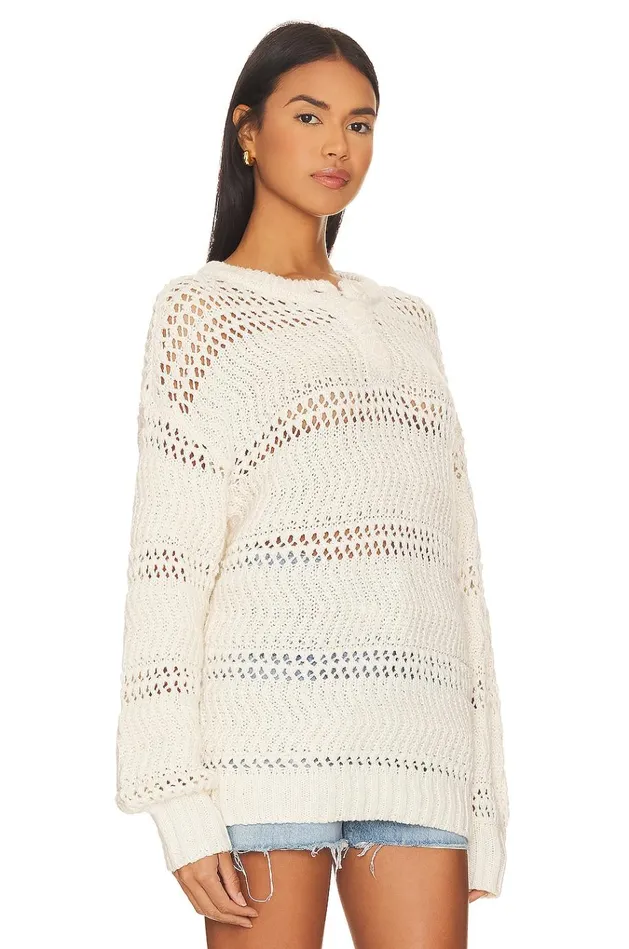 Mara Henley Open Stitch Sweater Ivory Women Lovers Friends Sweaters and Knits