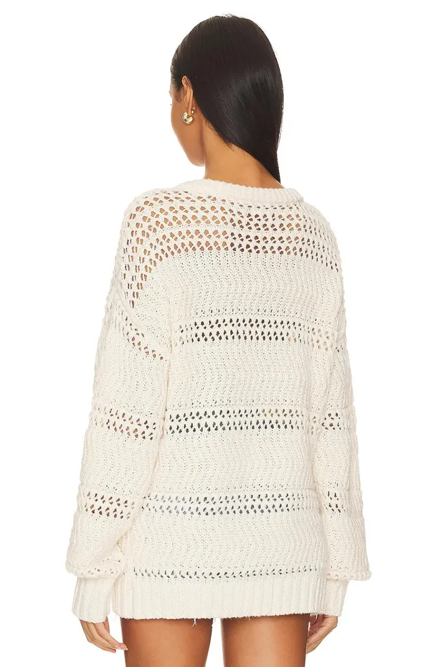 Mara Henley Open Stitch Sweater Ivory Women Lovers Friends Sweaters and Knits