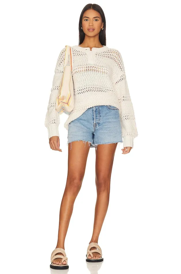 Mara Henley Open Stitch Sweater Ivory Women Lovers Friends Sweaters and Knits