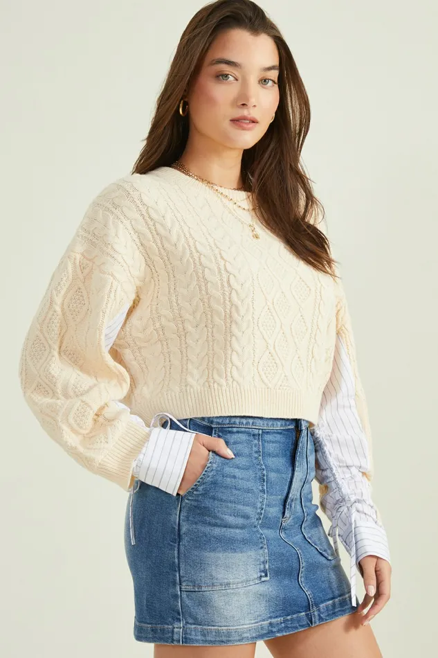 Maria Mixed Cable Knit Sweater Cropped Sweaters Altar8217d State Women