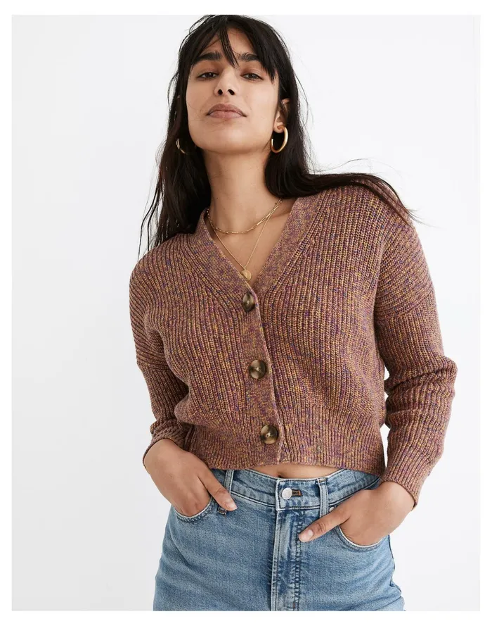 Marled Greywood Crop Cardigan Sweater Spacedye Bouquet Women Madewell Sweaters