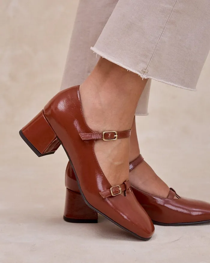 Mary Jane Denim Buckle Garnet Women Polin Et Moi Heels