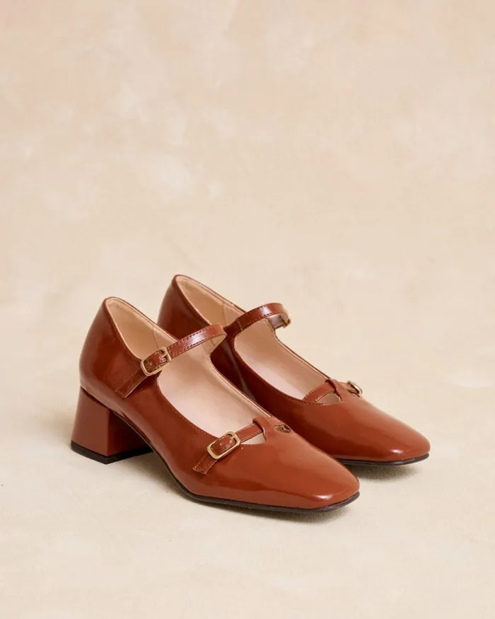 Mary Jane Denim Buckle Garnet Women Polin Et Moi Heels