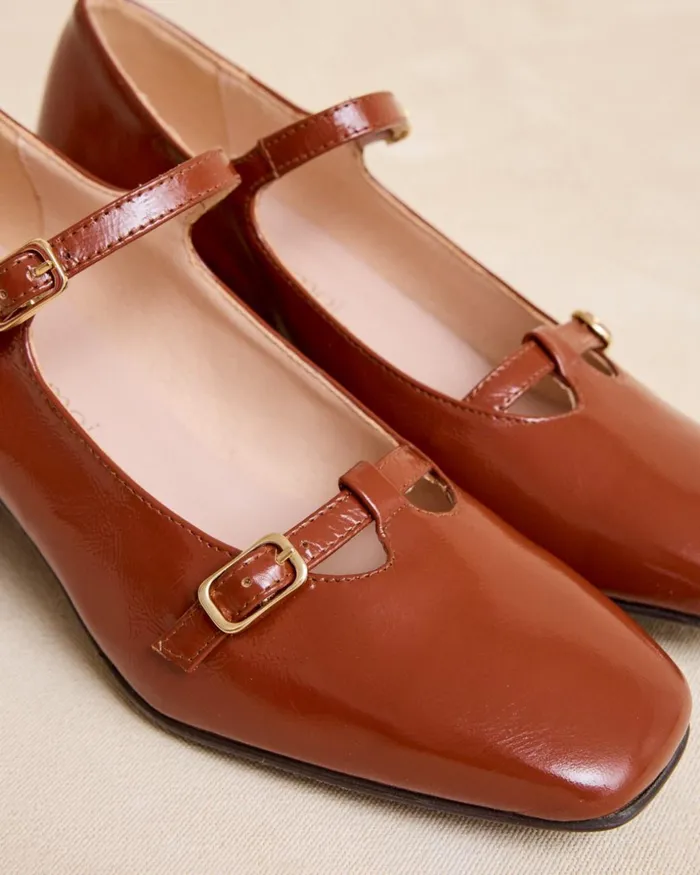 Mary Jane Denim Buckle Garnet Women Polin Et Moi Heels