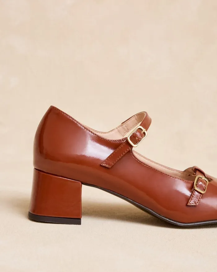 Mary Jane Denim Buckle Garnet Women Polin Et Moi Heels