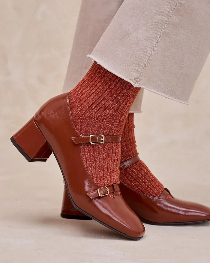 Mary Jane Denim Buckle Garnet Women Polin Et Moi Heels