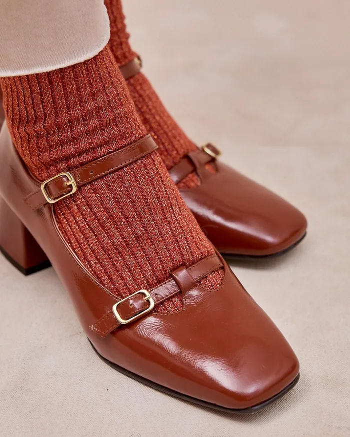 Mary Jane Denim Buckle Garnet Women Polin Et Moi Heels