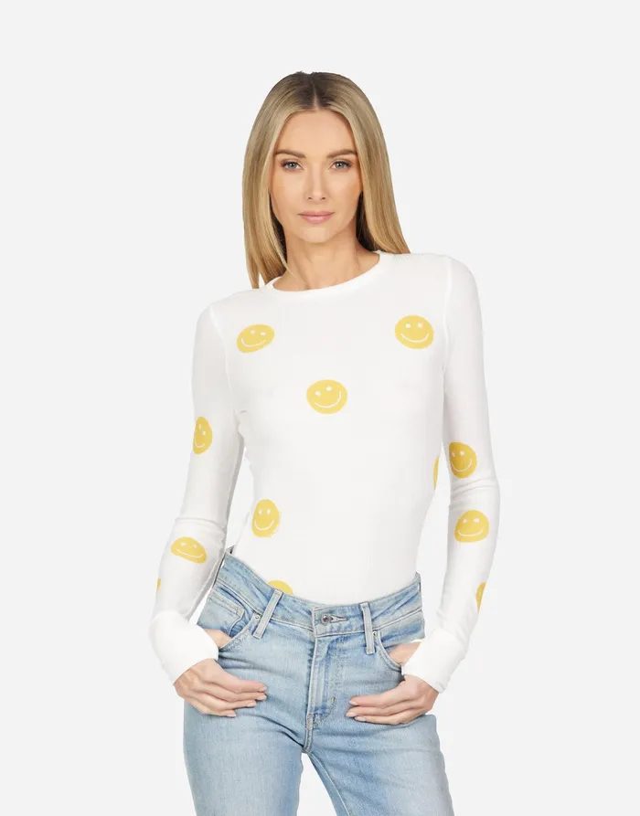 McKinley All Over Yellow Smiley Milk Women039s Lauren Moshi Long Sleeve