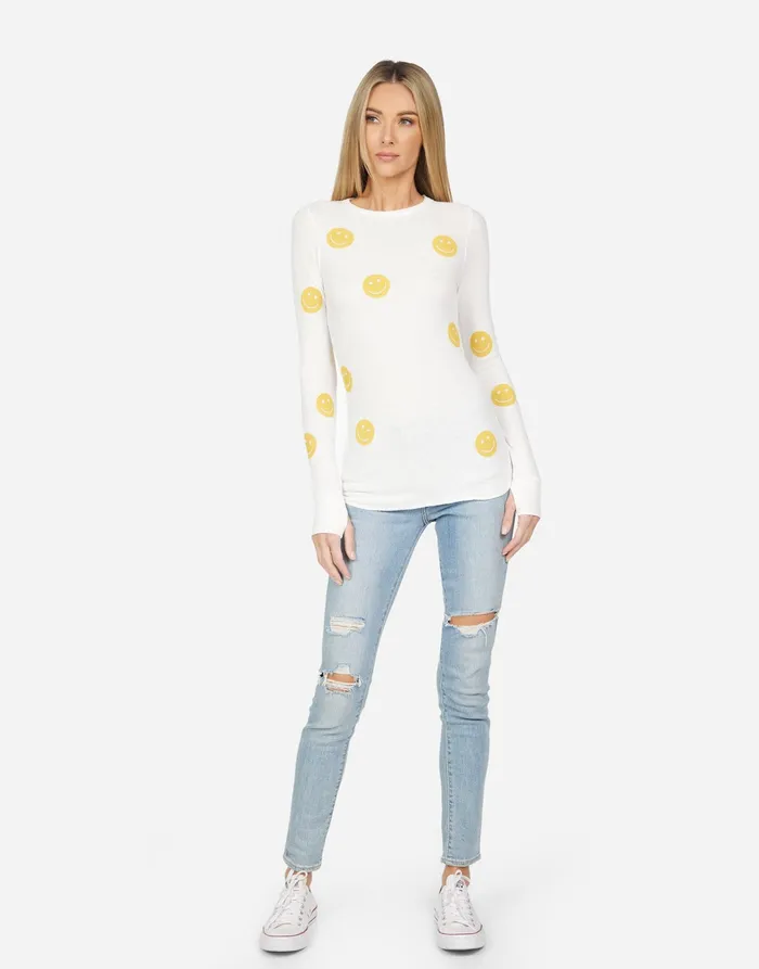 McKinley All Over Yellow Smiley Milk Women039s Lauren Moshi Long Sleeve