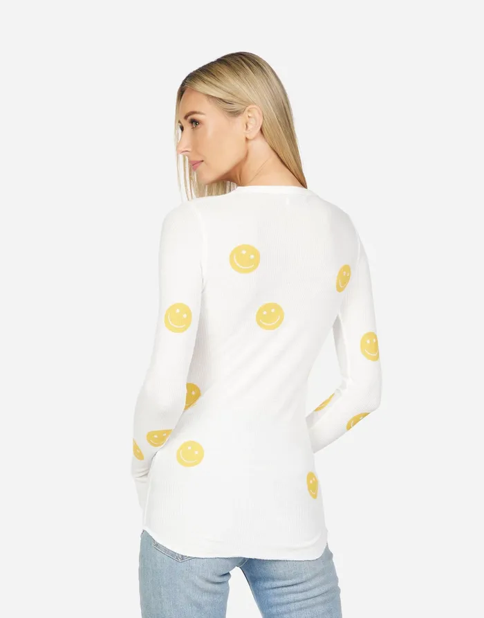 McKinley All Over Yellow Smiley Milk Women039s Lauren Moshi Long Sleeve