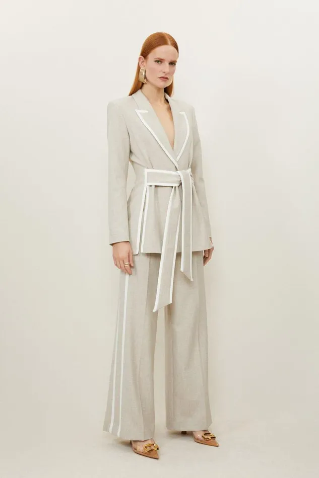 Melange Straight Leg Tipped Tailored Trousers Natural Women Karen Millen Trousers