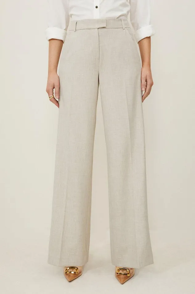 Melange Straight Leg Tipped Tailored Trousers Natural Women Karen Millen Trousers