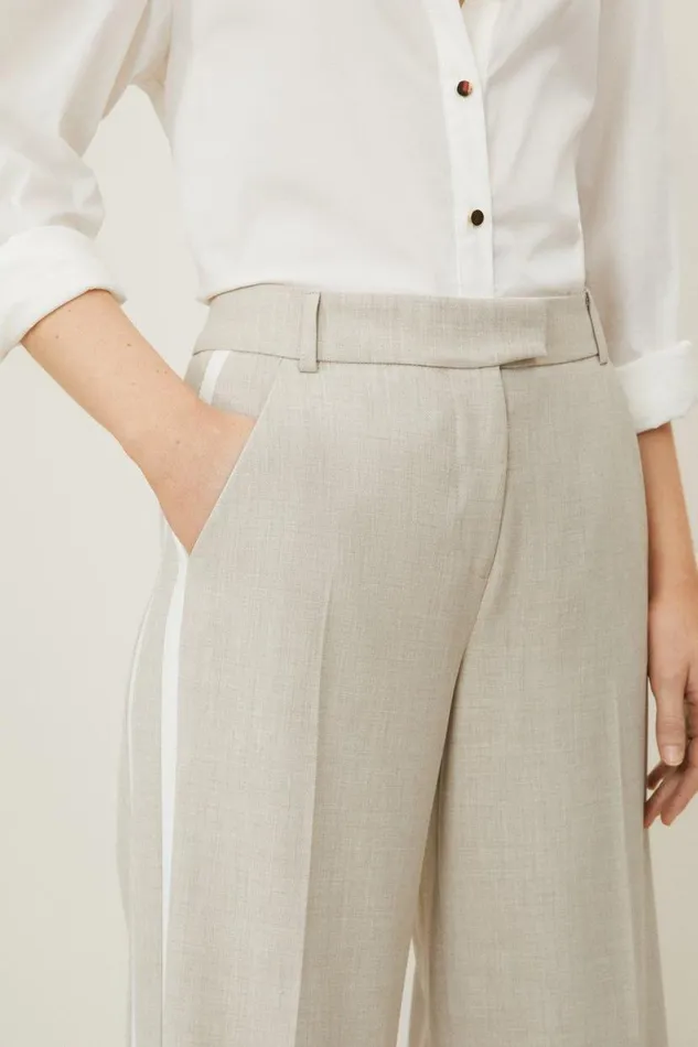 Melange Straight Leg Tipped Tailored Trousers Natural Women Karen Millen Trousers