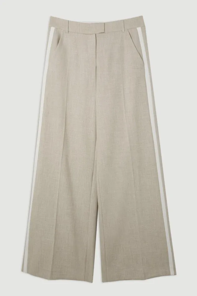 Melange Straight Leg Tipped Tailored Trousers Natural Women Karen Millen Trousers