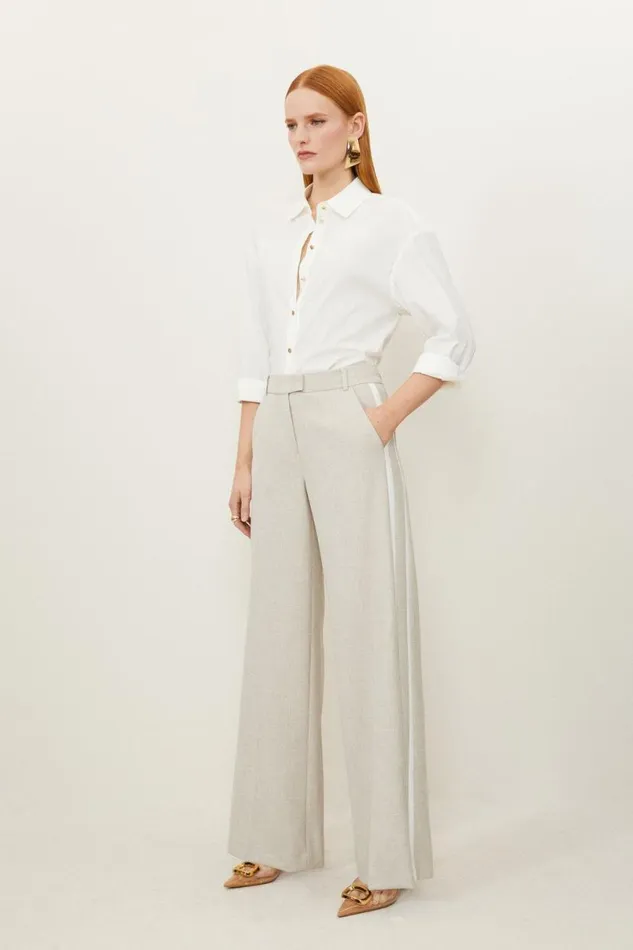 Melange Straight Leg Tipped Tailored Trousers Natural Women Karen Millen Trousers