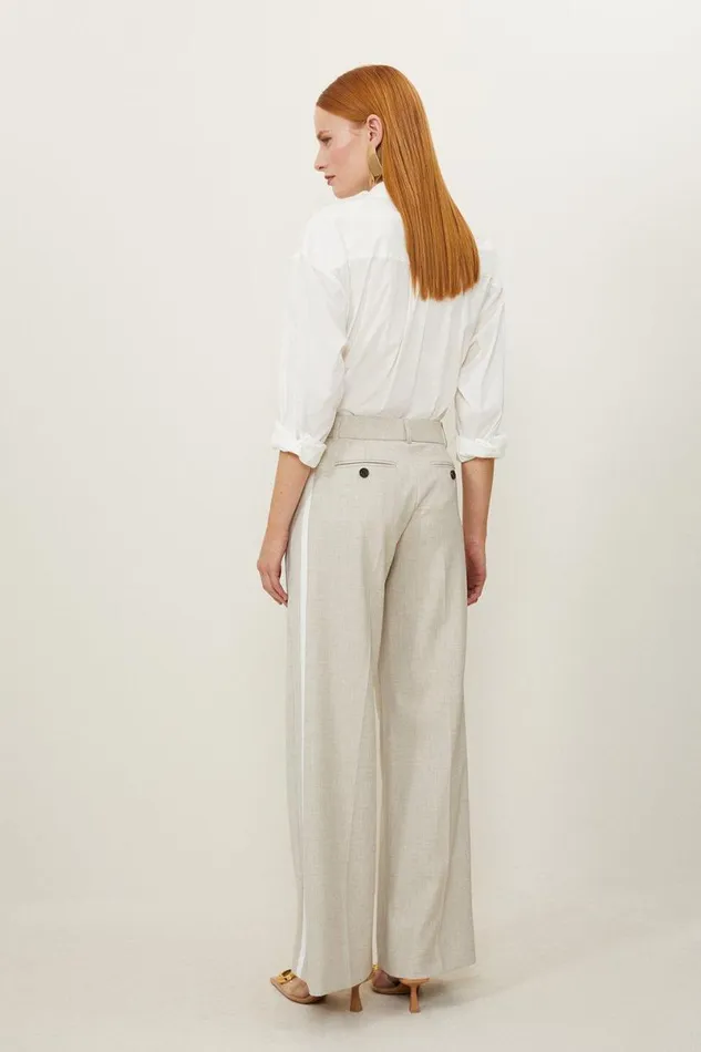 Melange Straight Leg Tipped Tailored Trousers Natural Women Karen Millen Trousers