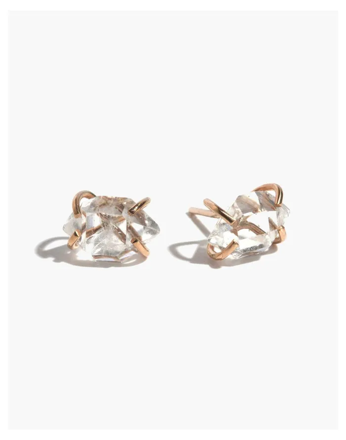 Melissa Joy Manning 14k Gold Prong Set Herkimer Quartz Stud Earrings Gold Women Madewell Fine Jewelry