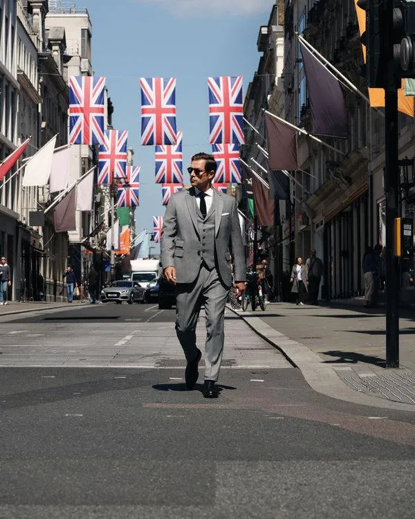 Men 007 Woven 3 Piece SuitIn Grey Grey NPeal Coats and Jackets