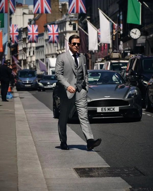 Men 007 Woven 3 Piece SuitIn Grey Grey NPeal Coats and Jackets