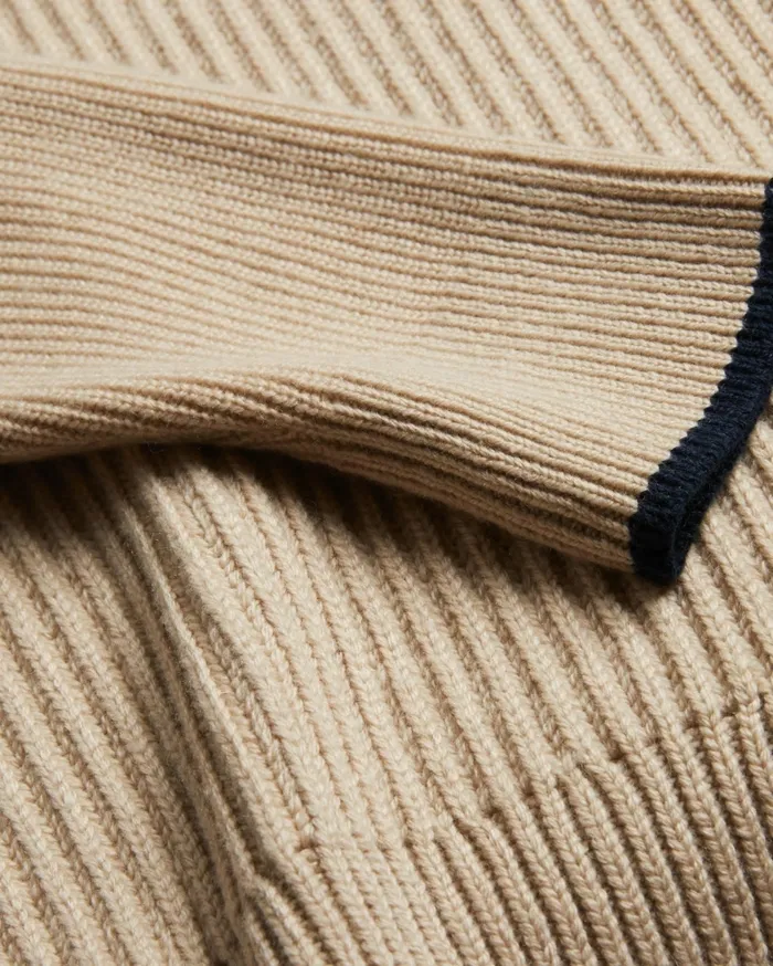 Men ADEMY 8211 Ribbed Knit Polo Neck Jumper Taupe Ted Baker Jumpers and Knitwear