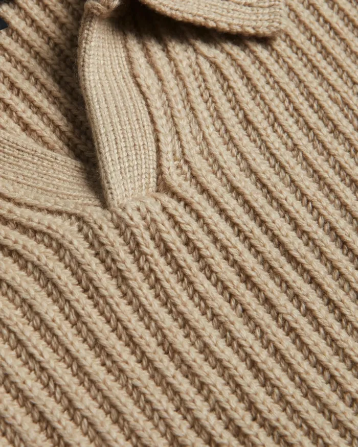 Men ADEMY 8211 Ribbed Knit Polo Neck Jumper Taupe Ted Baker Jumpers and Knitwear