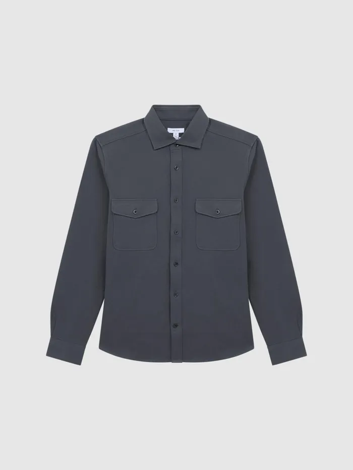 Men Arlo Cotton Canvas Overshirt Airforce Blue Reiss Shirts