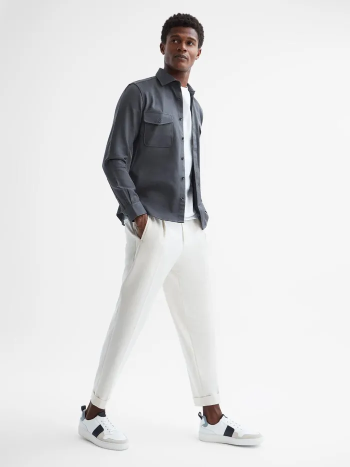 Men Arlo Cotton Canvas Overshirt Airforce Blue Reiss Shirts