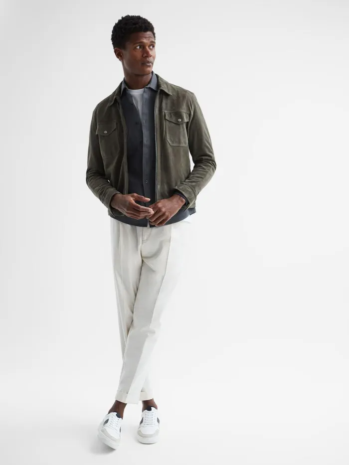 Men Arlo Cotton Canvas Overshirt Airforce Blue Reiss Shirts