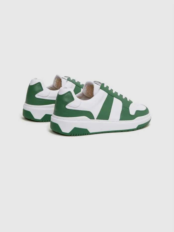 Men Arlo Low Top Leather Trainers Green Reiss Casual Shoes