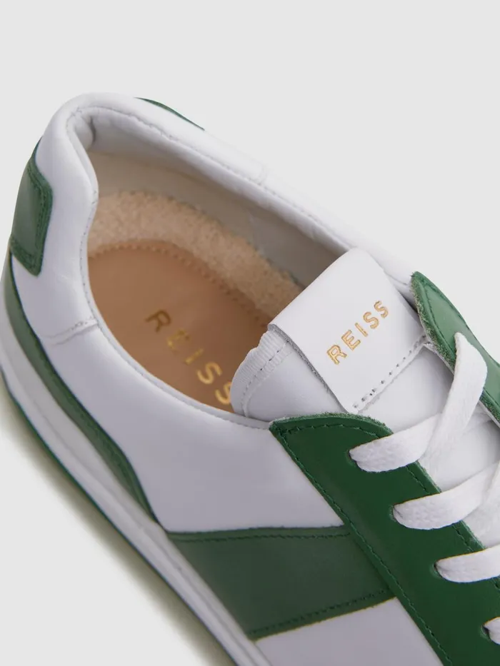 Men Arlo Low Top Leather Trainers Green Reiss Casual Shoes