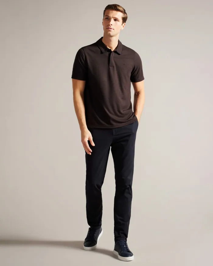 Men AROUE 8211 Short Sleeve Polo Shirt With Suedette Trim Brownchocolate Ted Baker Tops