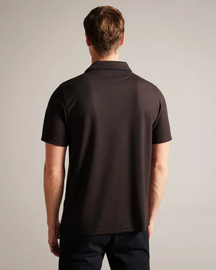 Men AROUE 8211 Short Sleeve Polo Shirt With Suedette Trim Brownchocolate Ted Baker Tops
