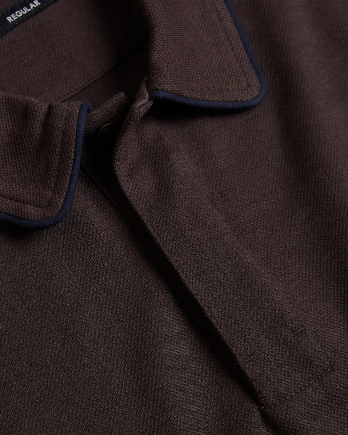 Men AROUE 8211 Short Sleeve Polo Shirt With Suedette Trim Brownchocolate Ted Baker Tops