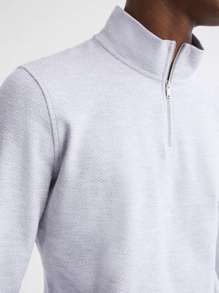 Men Bishop Slim Fit Textured Half Zip Top Grey Melange Reiss Sweats and Hoodies