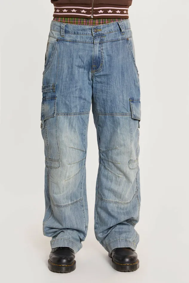 Men Blue Millennium Cargo Jeans Blue Jaded London Baggy Jeans