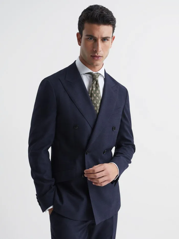 Men Broadgate Double Breasted Prince Of Wales Check Blazer Blue Reiss Suits and Tailoring