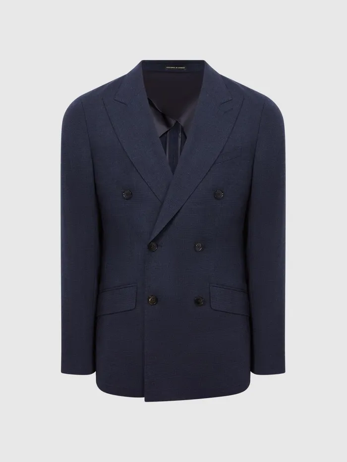 Men Broadgate Double Breasted Prince Of Wales Check Blazer Blue Reiss Suits and Tailoring
