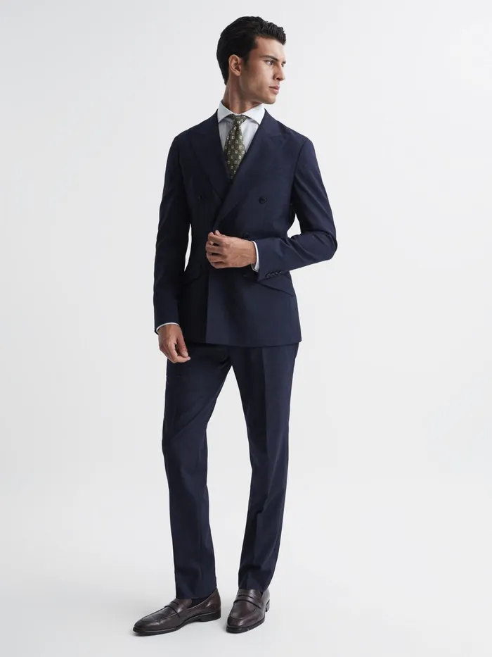 Men Broadgate Double Breasted Prince Of Wales Check Blazer Blue Reiss Suits and Tailoring