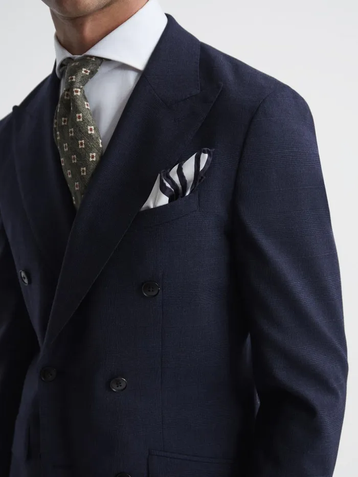 Men Broadgate Double Breasted Prince Of Wales Check Blazer Blue Reiss Suits and Tailoring
