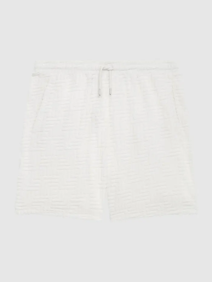 Men Brooklyn Terry Towelling Drawstring Shorts White Reiss Shorts