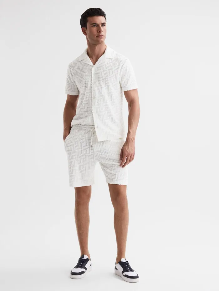 Men Brooklyn Terry Towelling Drawstring Shorts White Reiss Shorts