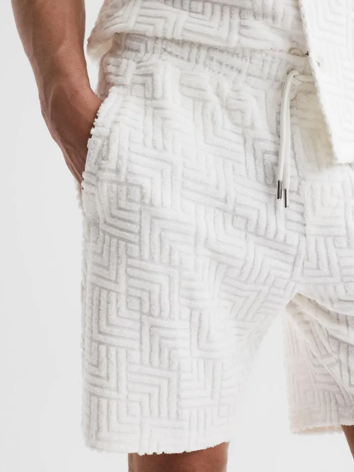 Men Brooklyn Terry Towelling Drawstring Shorts White Reiss Shorts