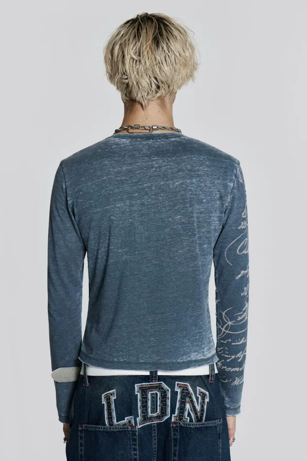 Men Burnout Handwritten Long Sleeve Tee Black Jaded London TShirts