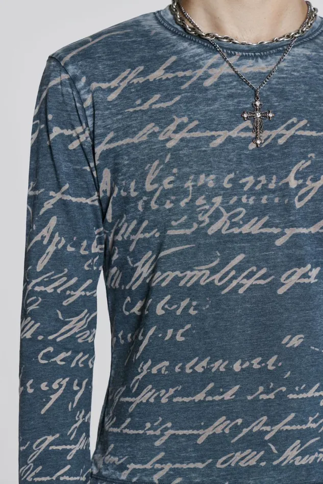 Men Burnout Handwritten Long Sleeve Tee Black Jaded London TShirts
