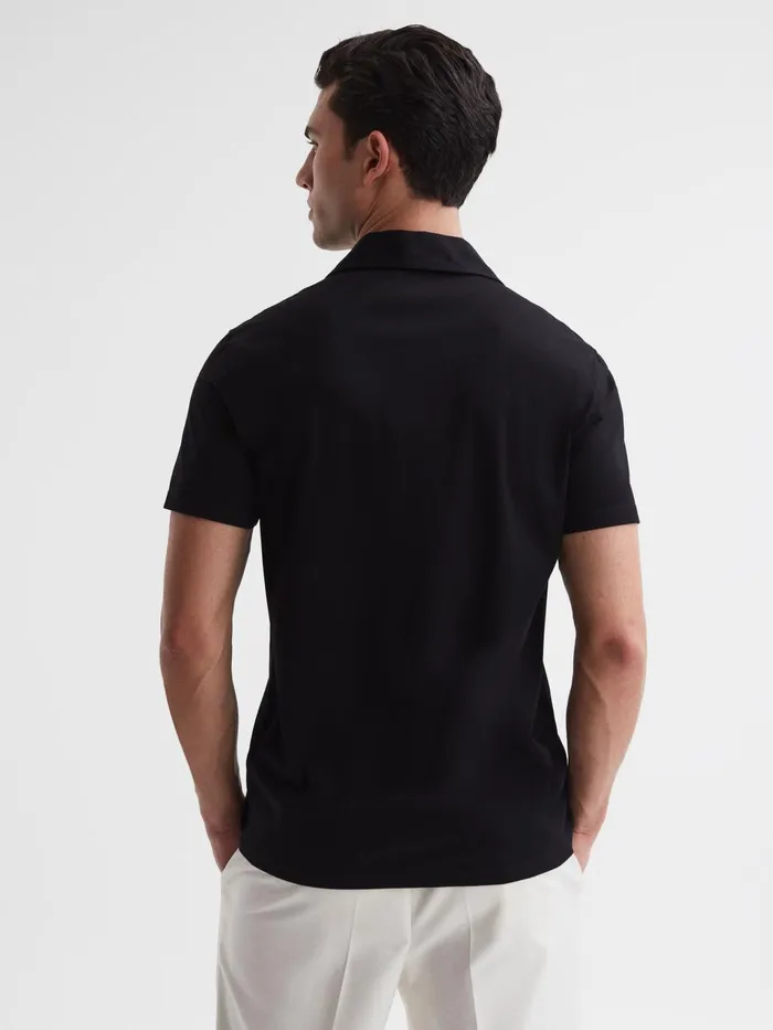 Men Caspa Mercerised Jersey Cuban Collar Shirt Black Reiss Shirts