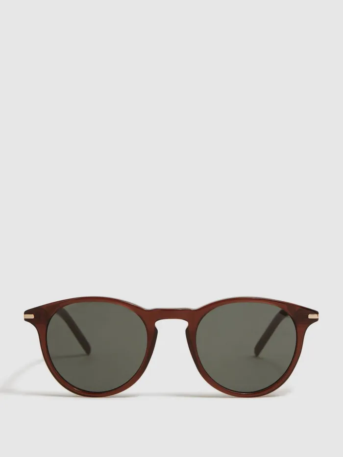 Men Caylen Paige Round Acetate Frame Sunglasses Brown Reiss Sunglasses