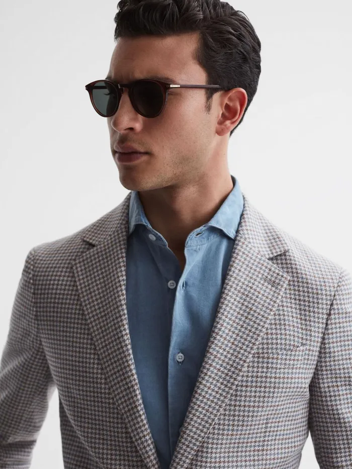 Men Caylen Paige Round Acetate Frame Sunglasses Brown Reiss Sunglasses